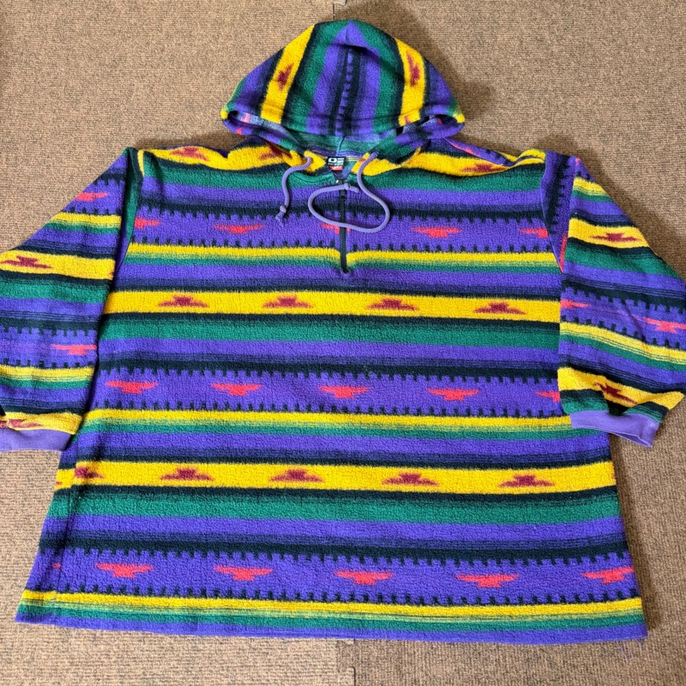 Basic Editions Women Fleece Hoodie Quarter Zip Southwestern Geometric Purple XL